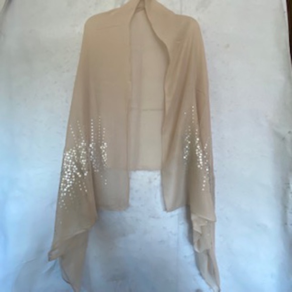 Semi Sheer Lightweight Silver Sequin Embellished Shawl - Picture 10 of 12